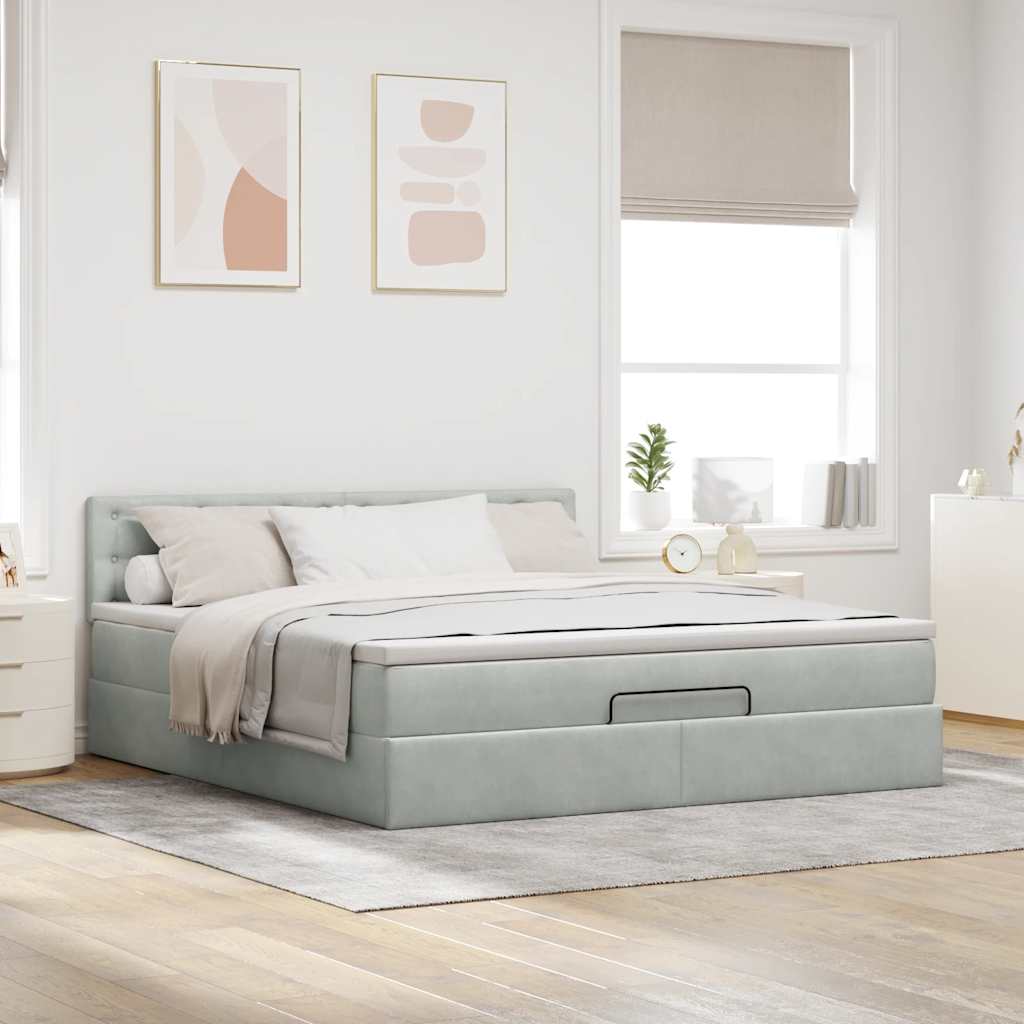 Ottoman-Bett Mit Matratze & Leds Samt Hellgrau