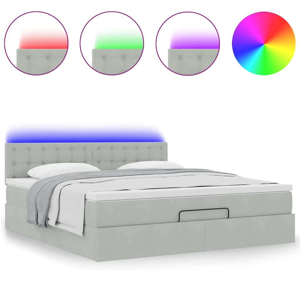 Ottoman-Bett Mit Matratze & Leds Samt Hellgrau