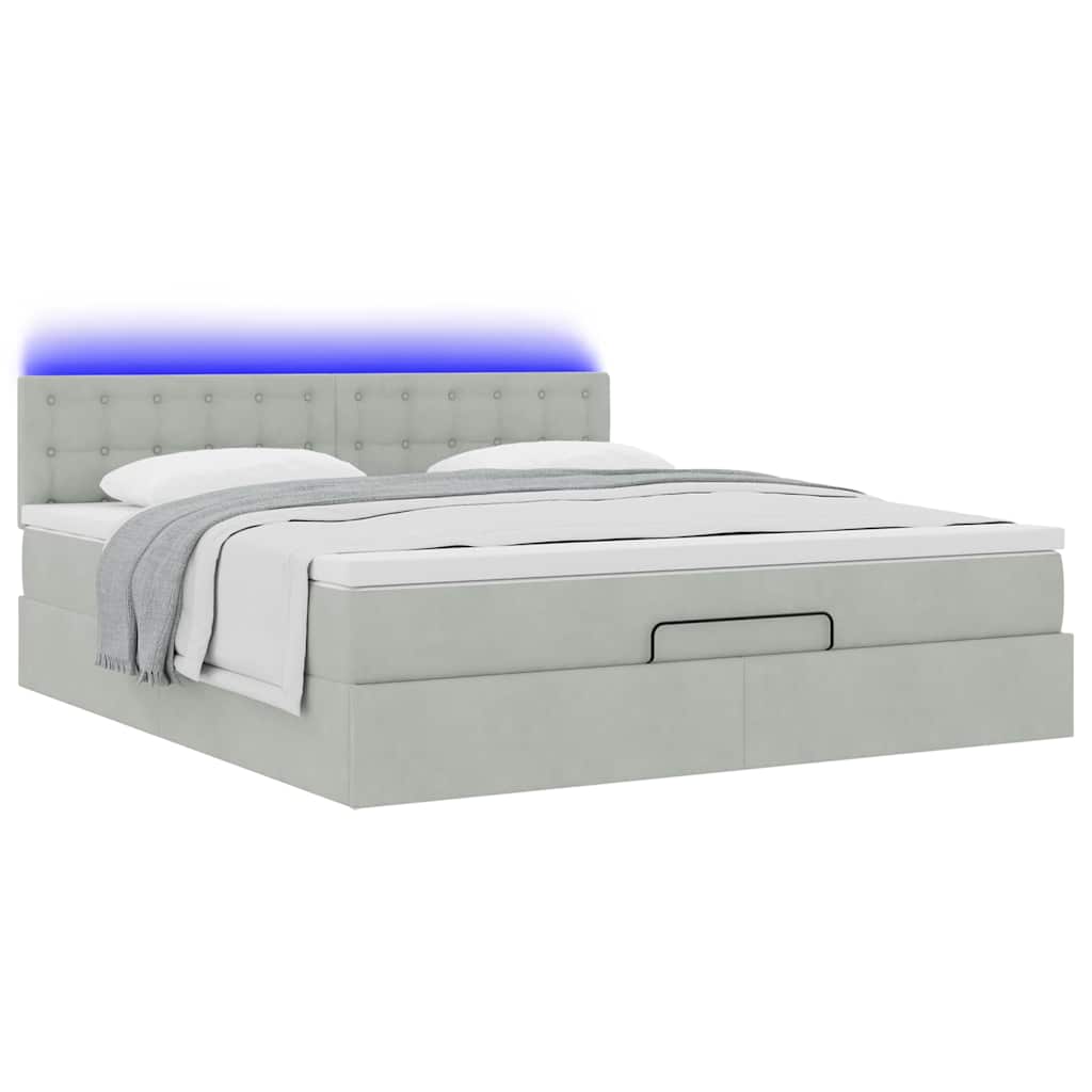 Ottoman-Bett Mit Matratze & Leds Samt Hellgrau