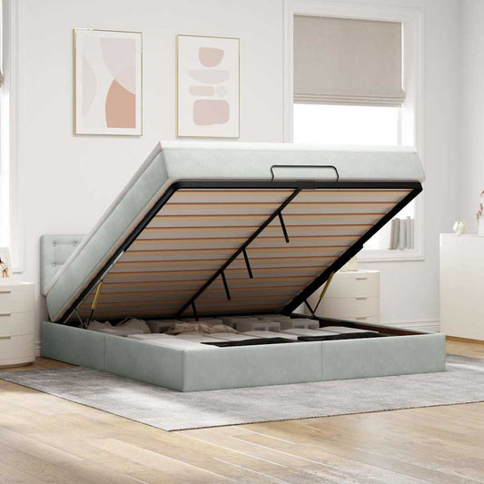 Ottoman-Bett Mit Matratze & Leds Samt Hellgrau