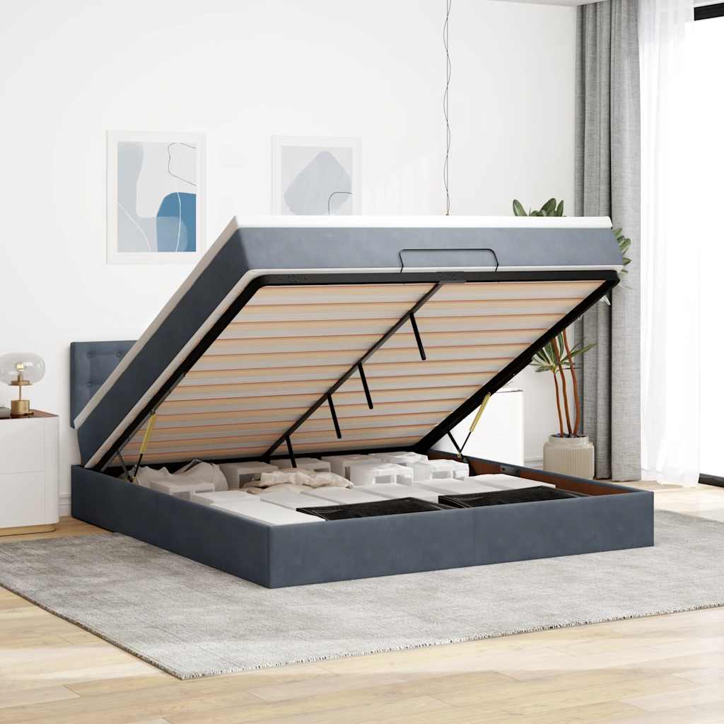 Ottoman-Bett Mit Matratze & Leds Samt Dunkelgrau