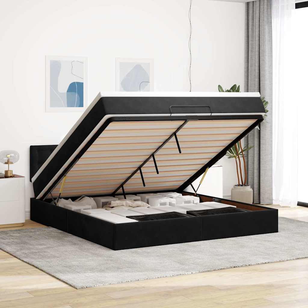 Ottoman-Bett Mit Matratze & Leds Samt Schwarz