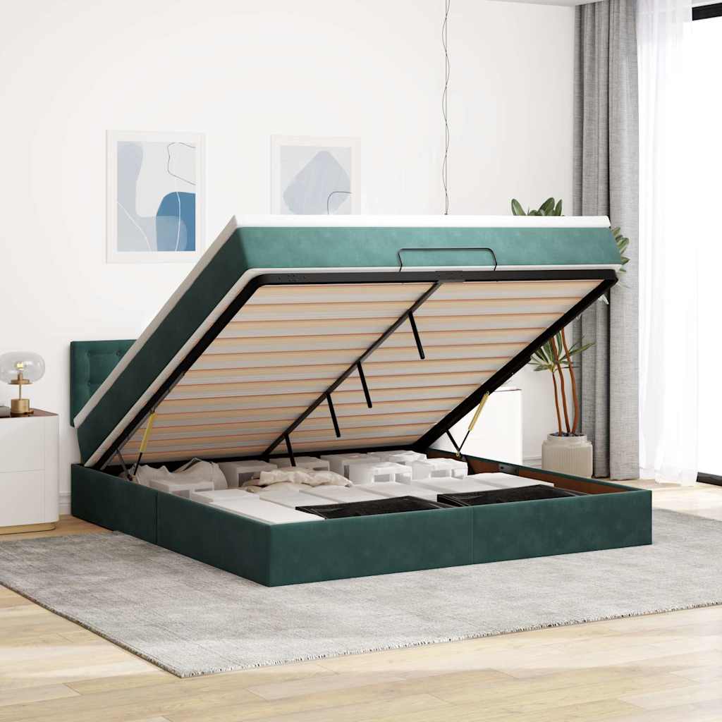 Ottoman-Bett Mit Matratze & Leds Samt Dunkelgrün
