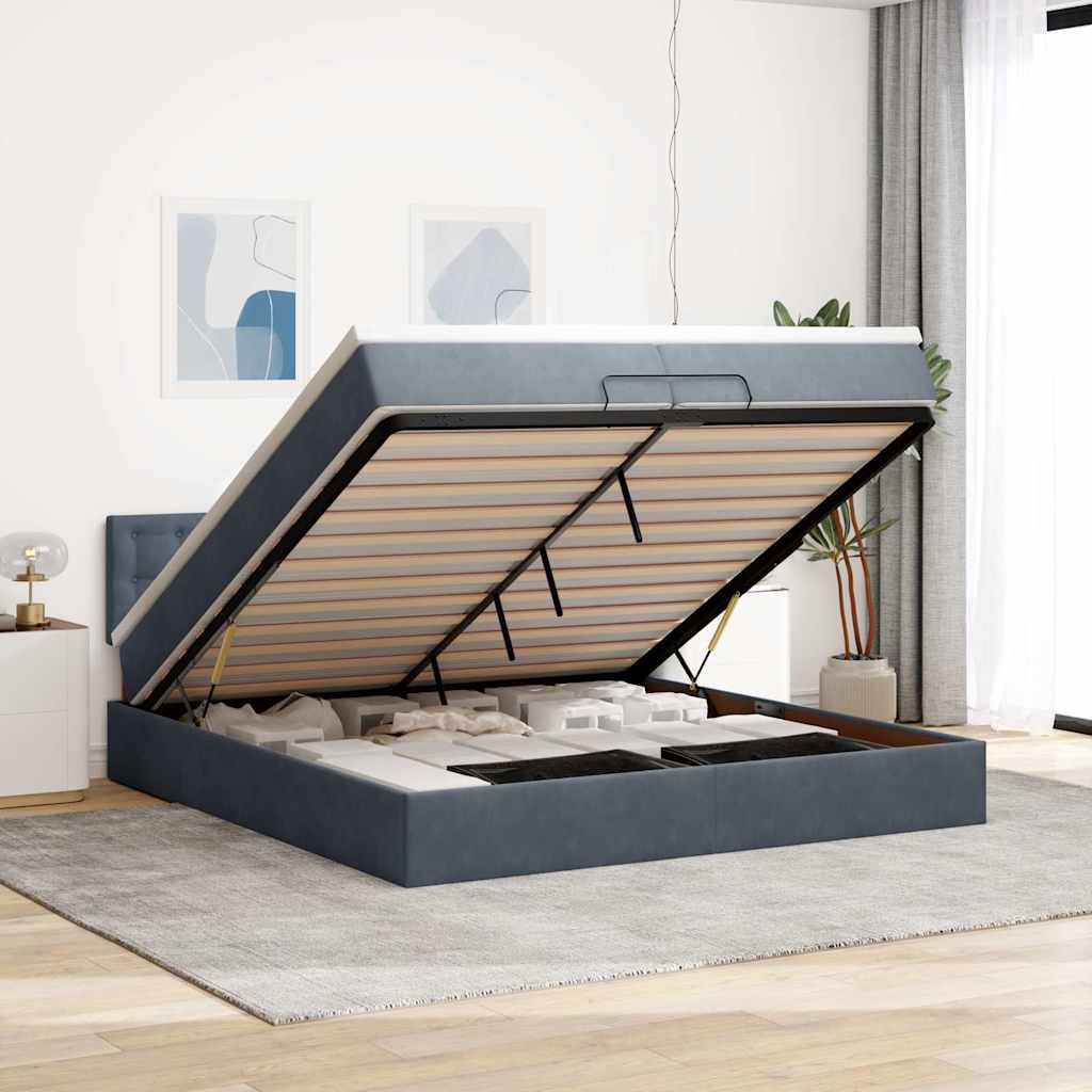 Ottoman-Bett Mit Matratze & Leds Samt Dunkelgrau