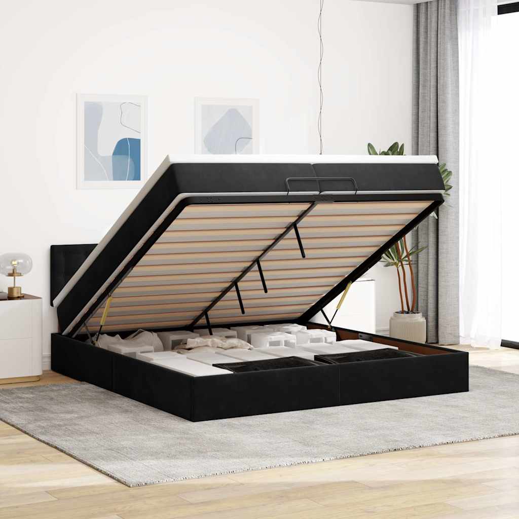 Ottoman-Bett Mit Matratze & Leds Samt Schwarz
