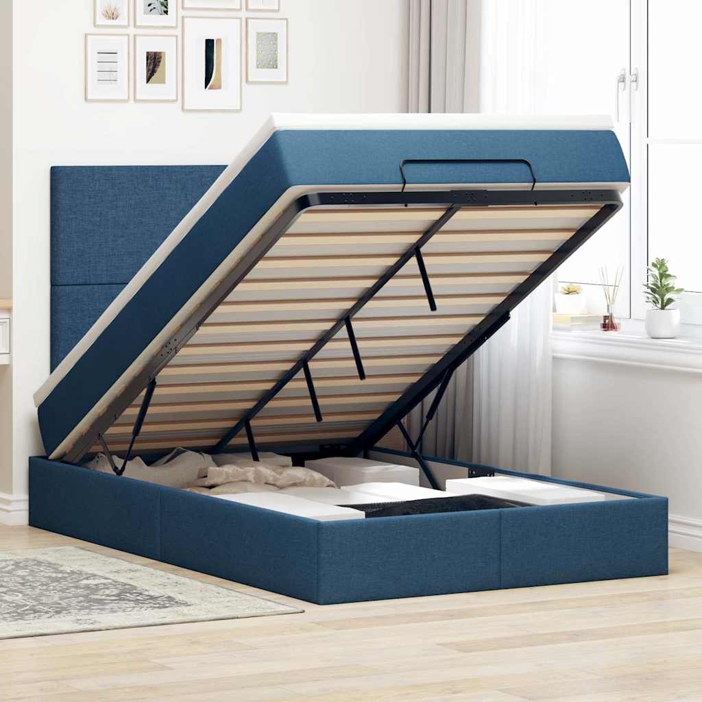 Ottoman-Bett Mit Matratze Stoff Blau