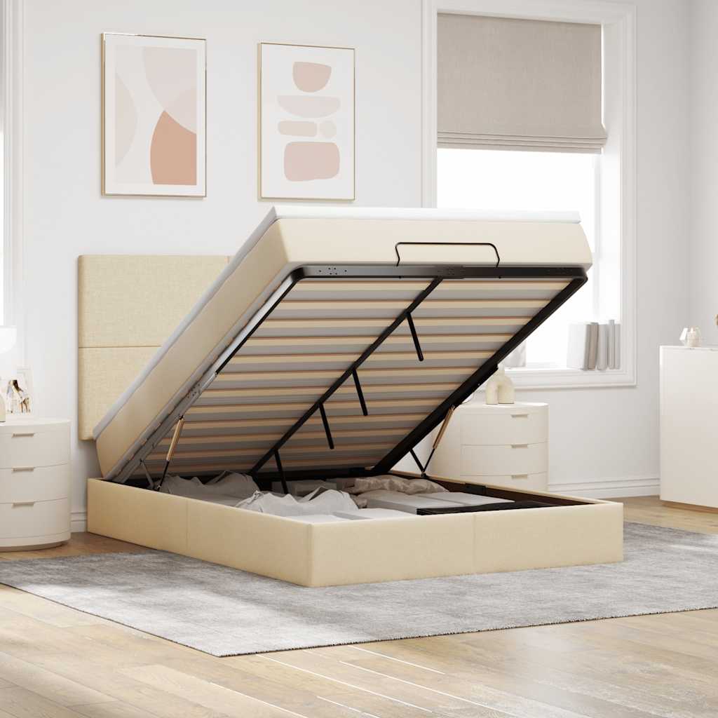 Ottoman-Bett Mit Matratze Stoff Creme