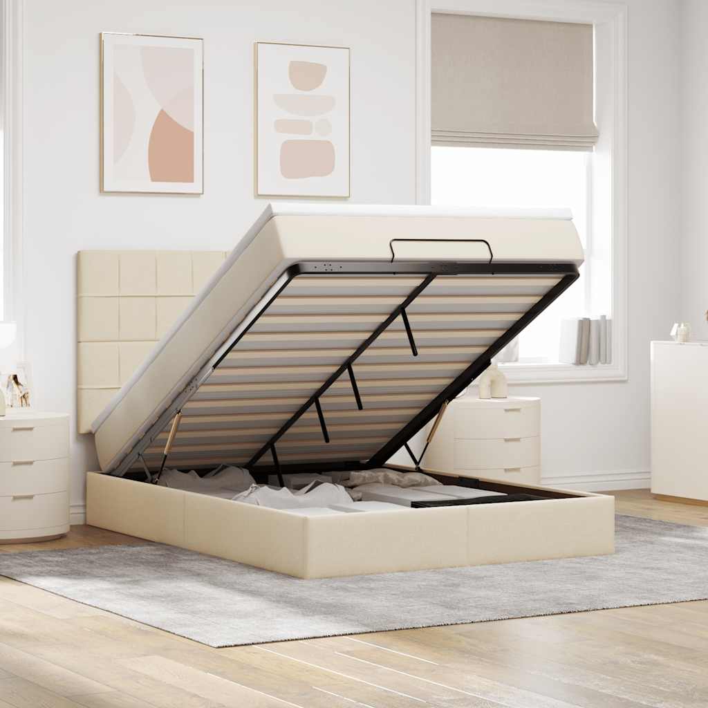 Ottoman-Bett Mit Matratze Stoff Creme