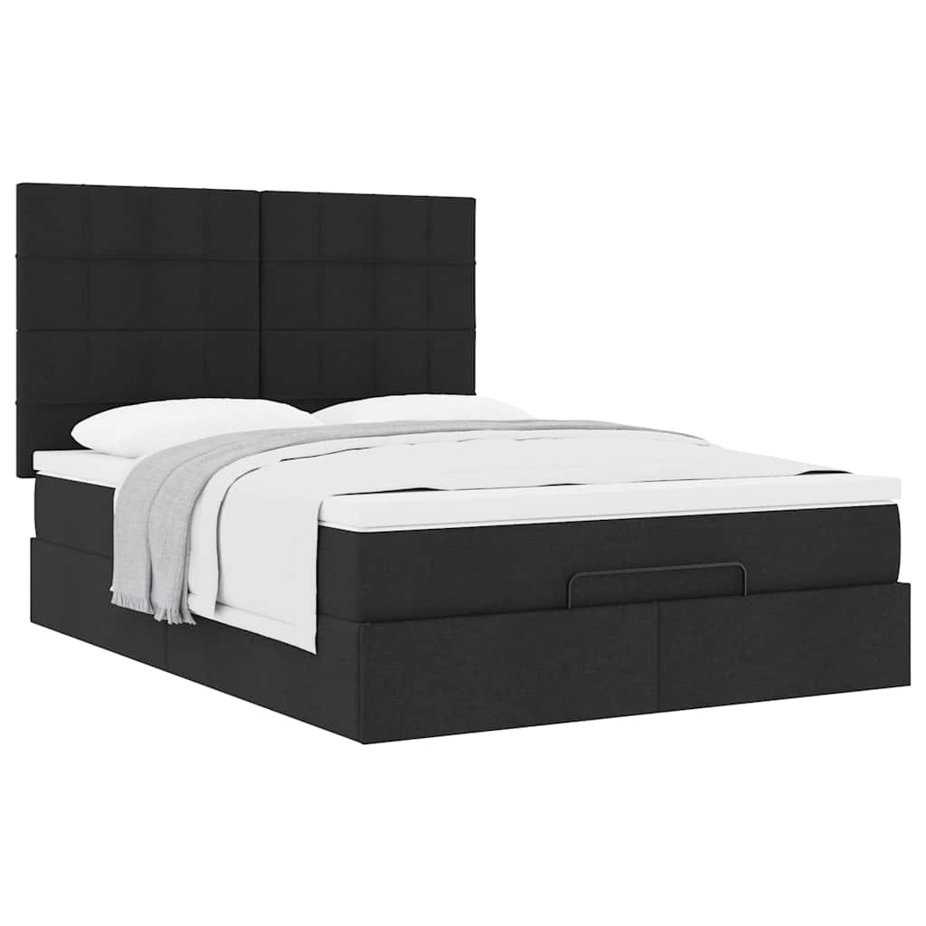 Ottoman-Bett Mit Matratze Stoff Schwarz