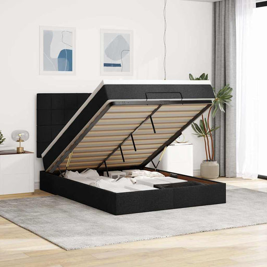 Ottoman-Bett Mit Matratze Stoff Schwarz