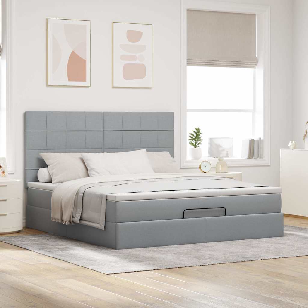 Ottoman-Bett Mit Matratze Stoff Hellgrau