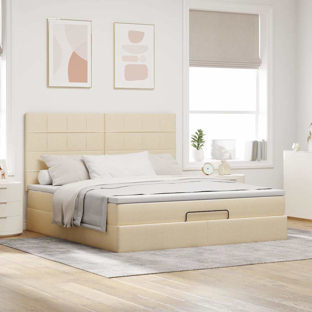 Ottoman-Bett Mit Matratze Stoff Creme