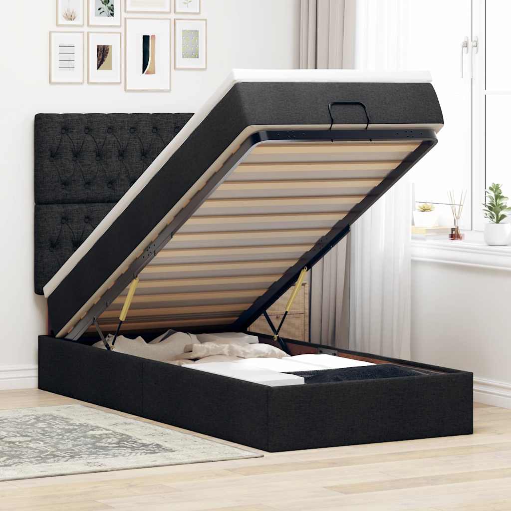 Ottoman-Bett Mit Matratze Stoff Schwarz