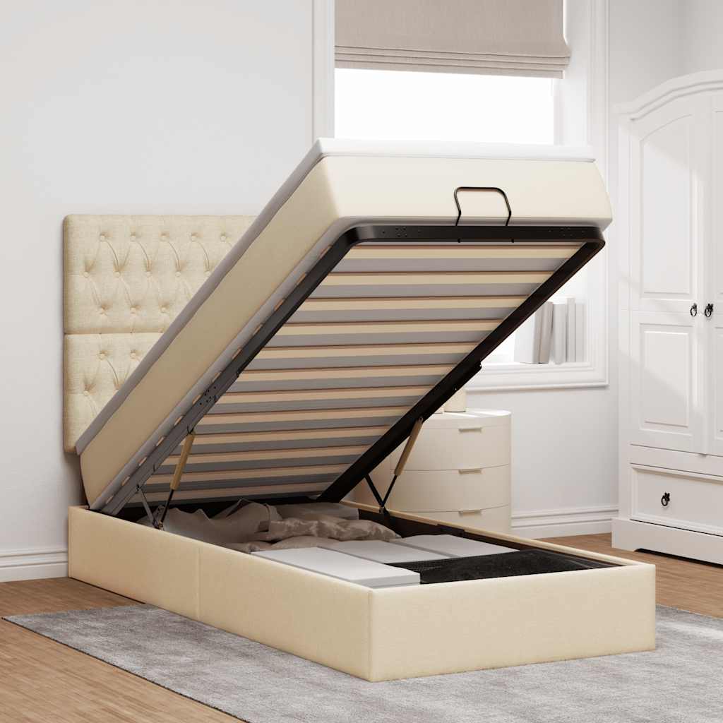 Ottoman-Bett Mit Matratze Stoff Creme