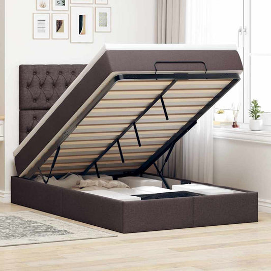 Ottoman-Bett Mit Matratze Stoff Dunkelbraun
