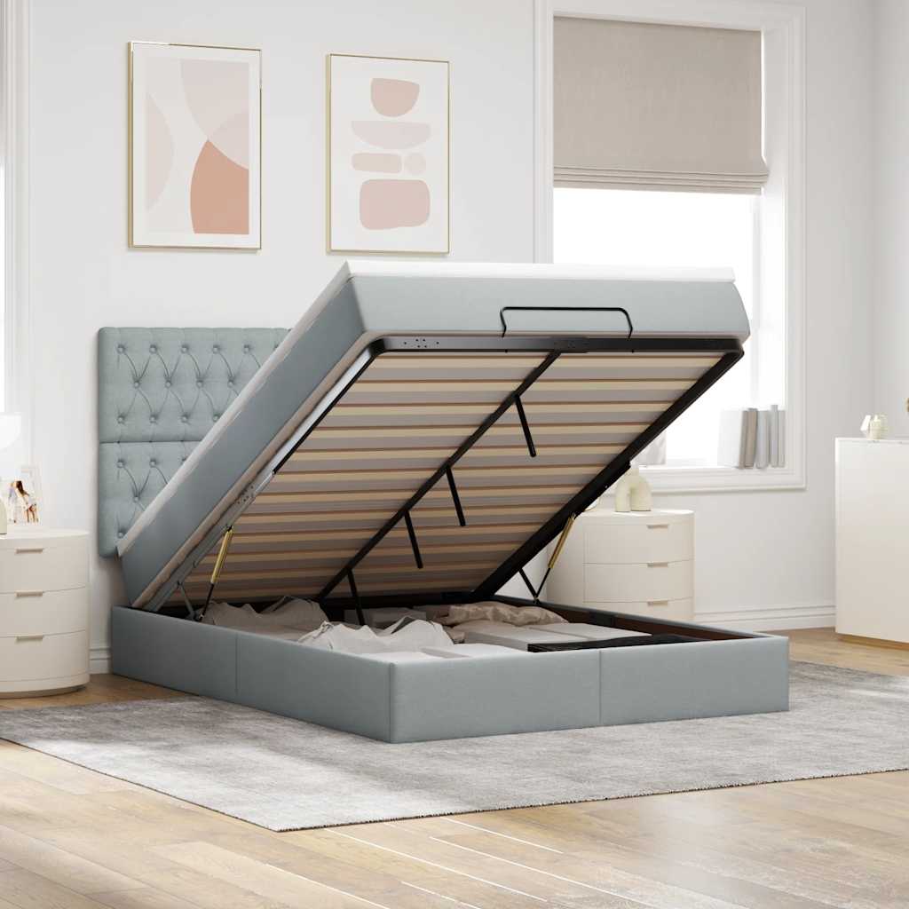 Ottoman-Bett Mit Matratze Stoff Hellgrau