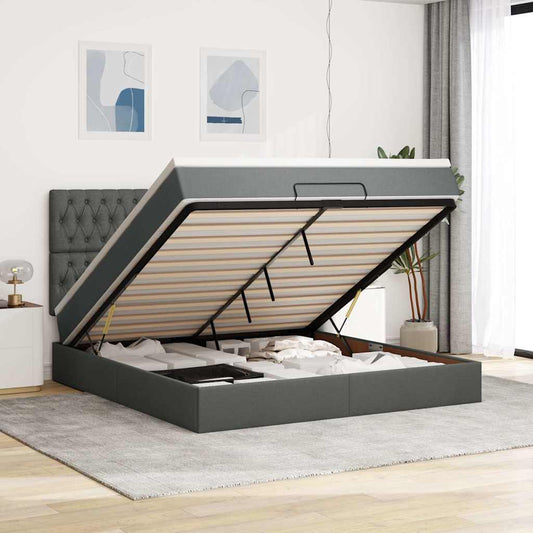 Ottoman-Bett Mit Matratze Stoff Dunkelgrau
