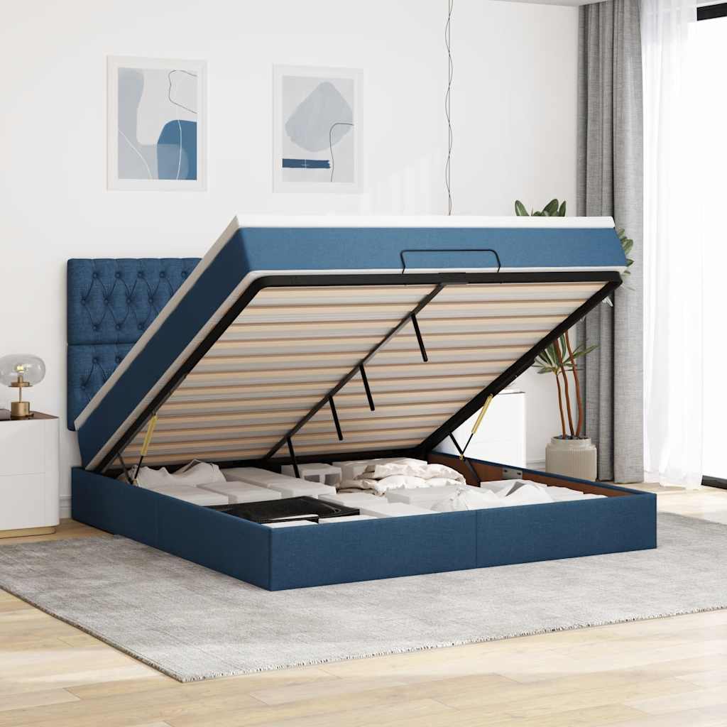 Ottoman-Bett Mit Matratze Stoff Blau