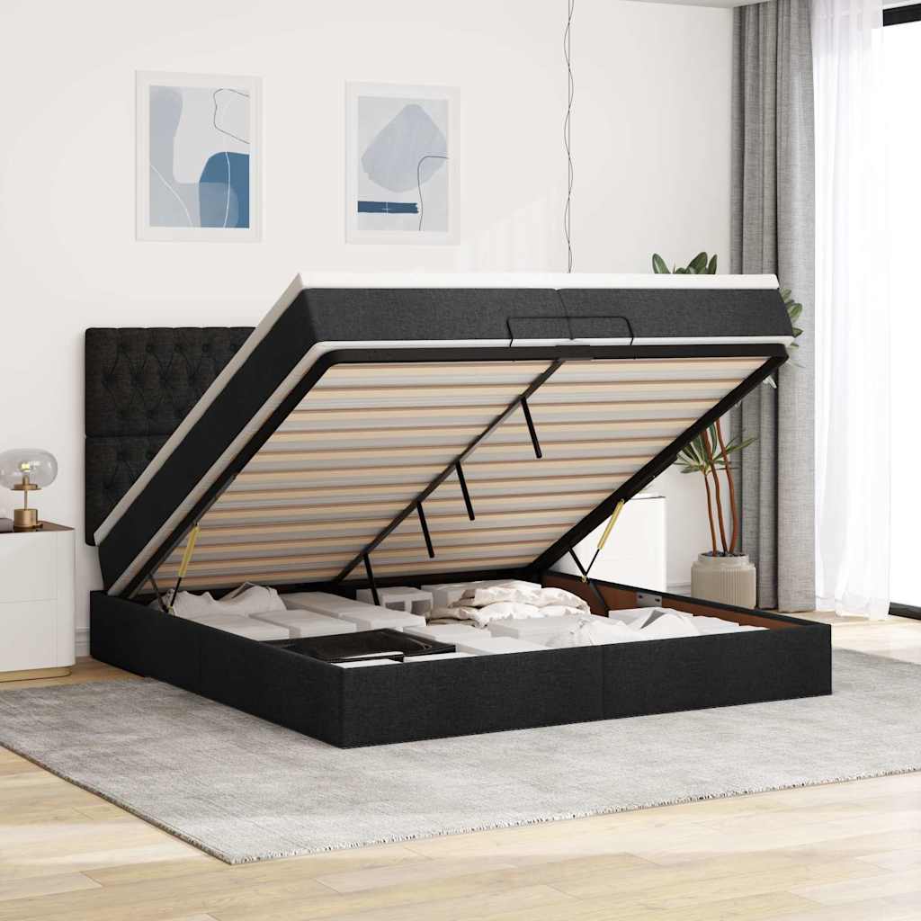 Ottoman-Bett Mit Matratze Stoff Schwarz
