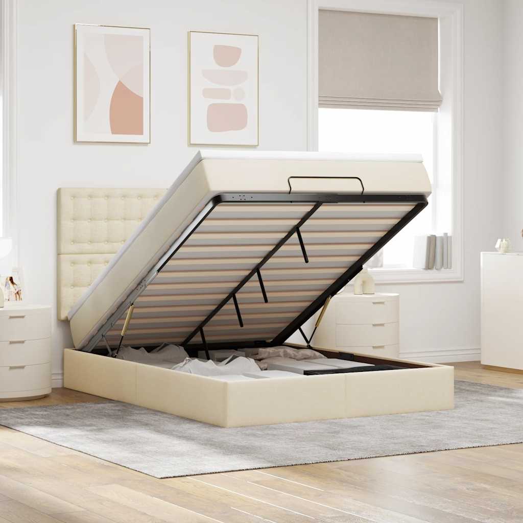 Ottoman-Bett Mit Matratze Stoff Creme