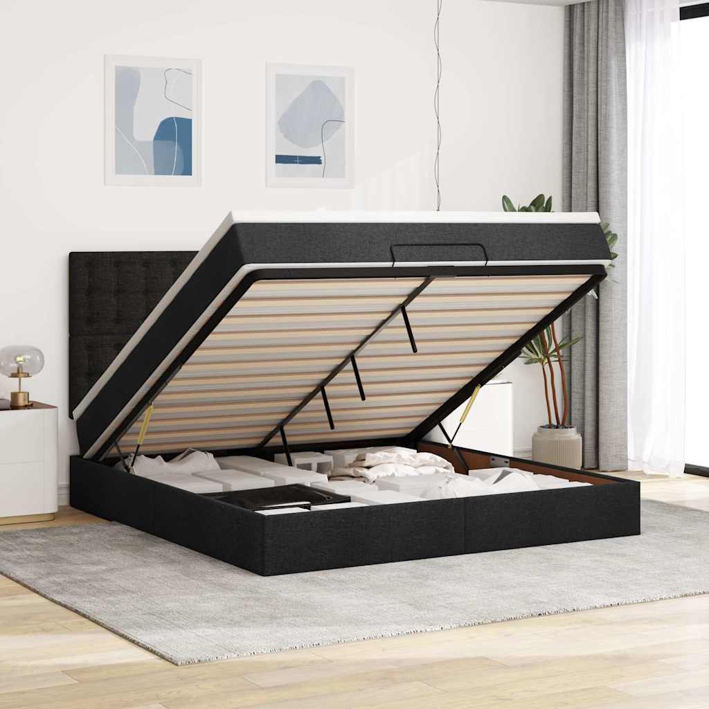 Ottoman-Bett Mit Matratze Stoff Schwarz