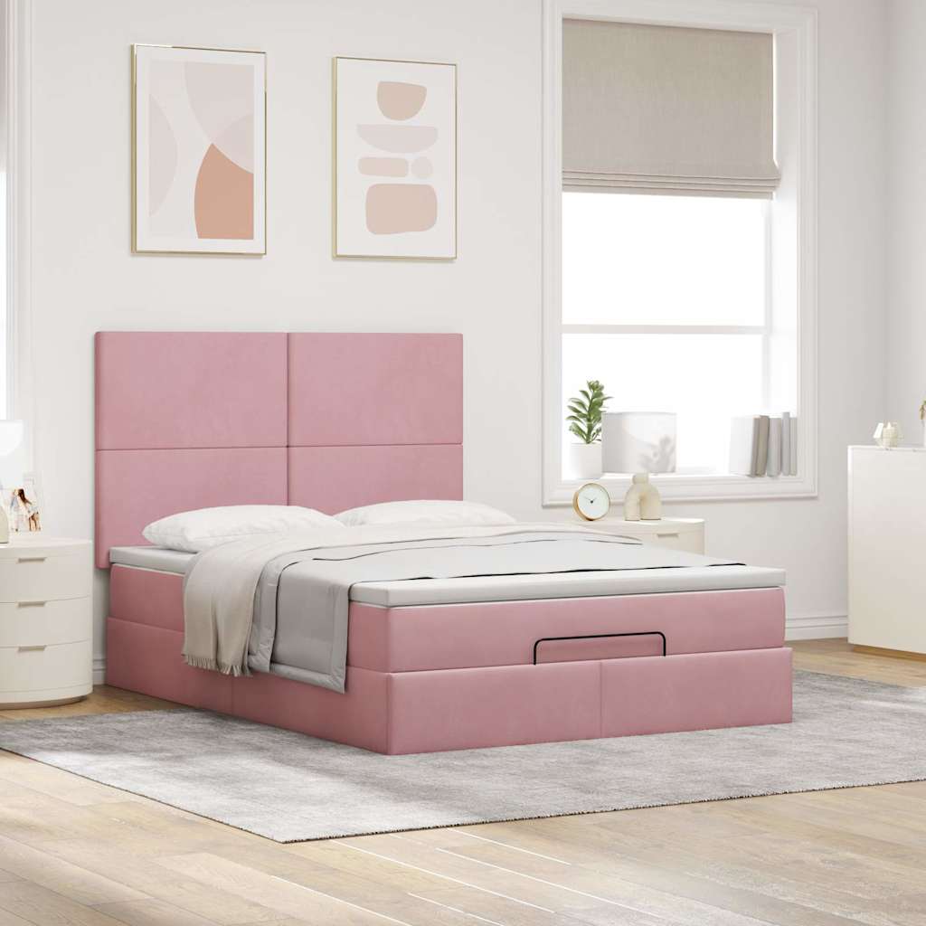 Ottoman-Bett Mit Matratzen Samt Rosa