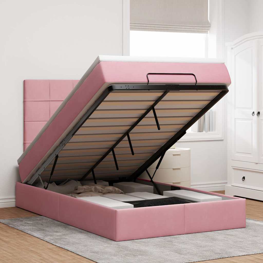 Ottoman-Bett Mit Matratzen Samt Rosa