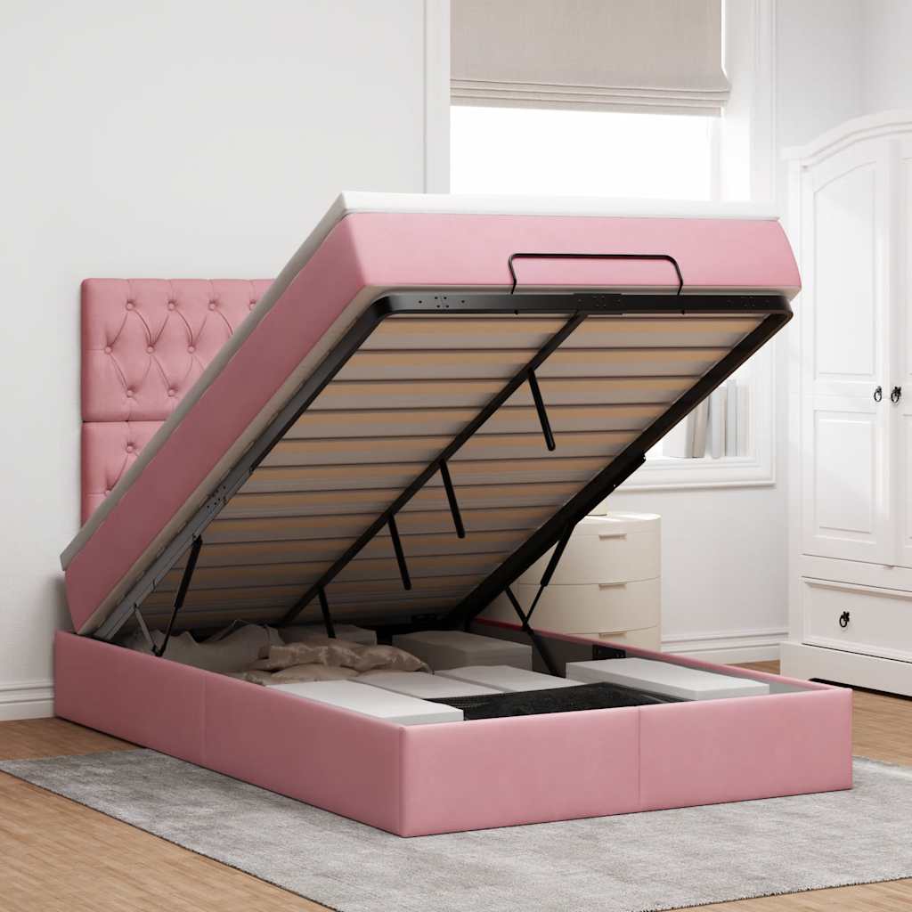 Ottoman-Bett Mit Matratzen Samt Rosa