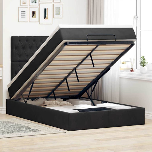 Ottoman-Bett Mit Matratzen Samt Schwarz