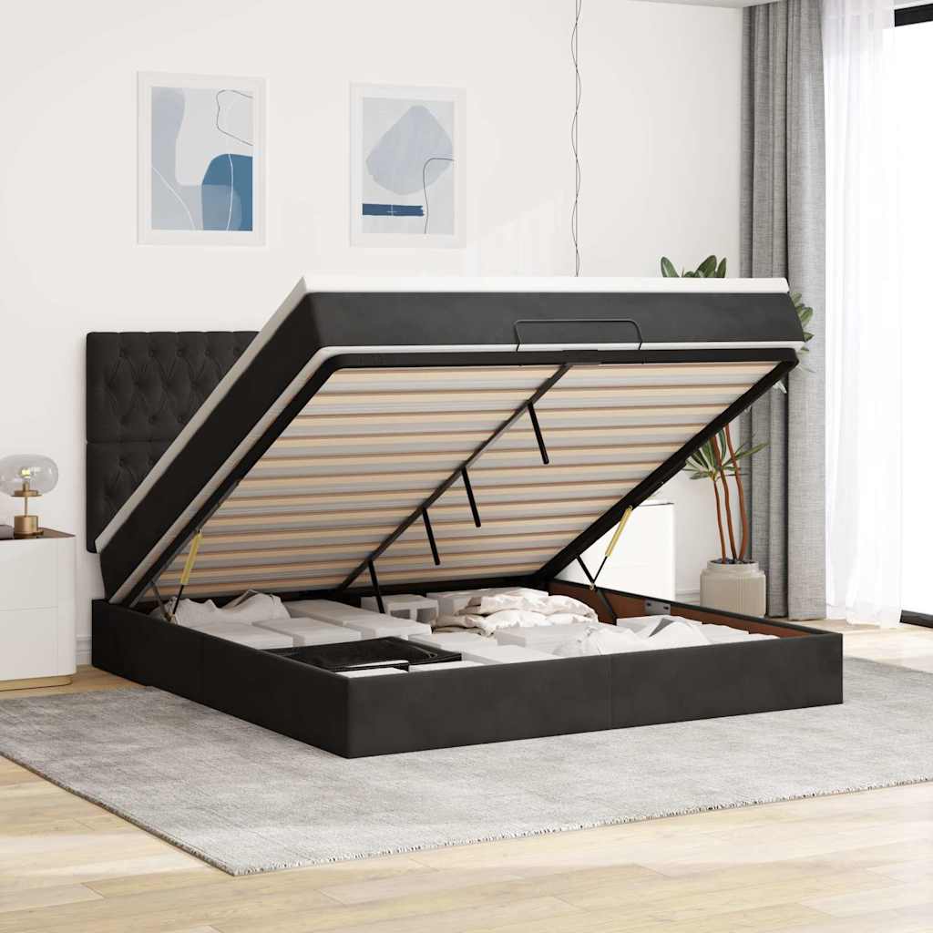 Ottoman-Bett Mit Matratzen Samt Schwarz
