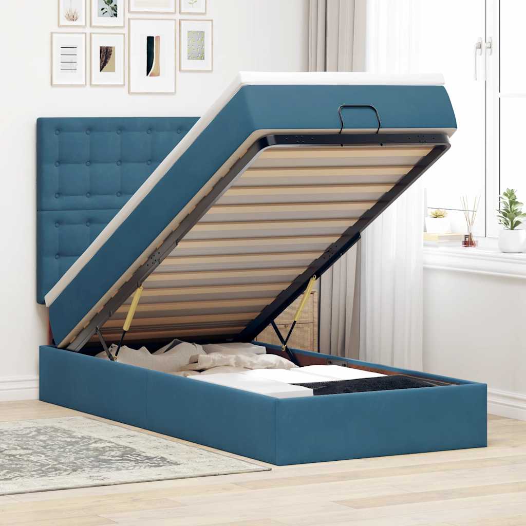 Ottoman-Bett Mit Matratzen Samt Dunkelblau