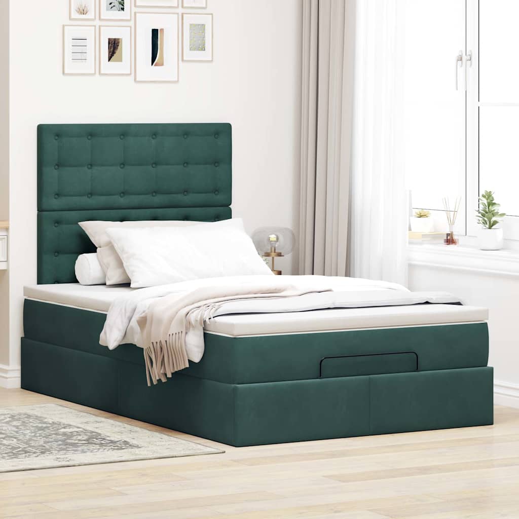 Ottoman-Bett Mit Matratzen Samt Dunkelgrün