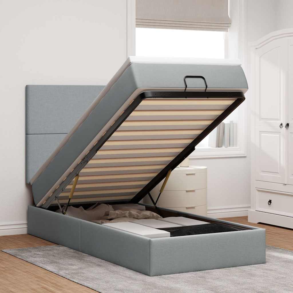 Ottoman-Bett Mit Matratze & Leds Stoff Hellgrau