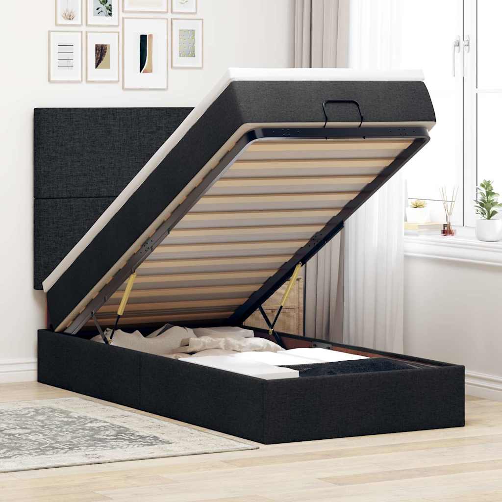Ottoman-Bett Mit Matratze & Leds Stoff Schwarz
