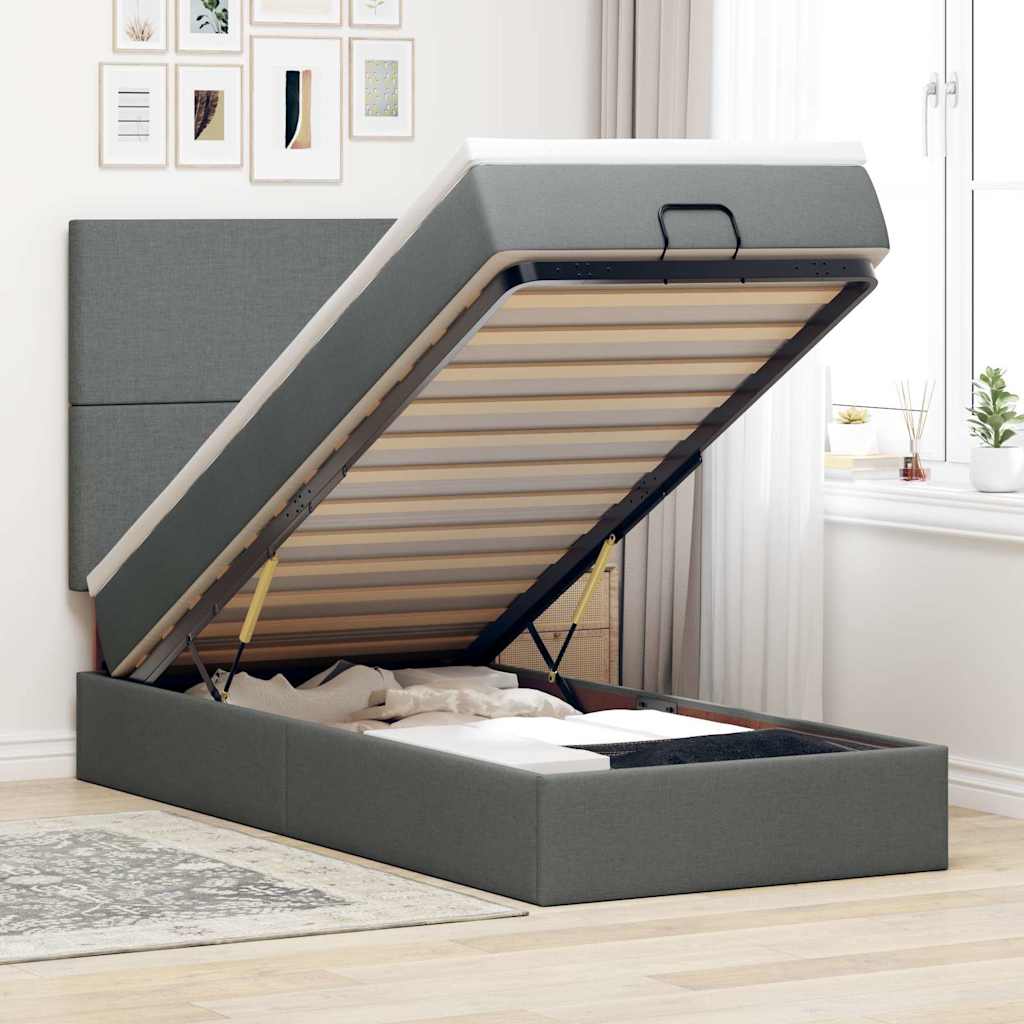 Ottoman-Bett Mit Matratze & Leds Stoff Dunkelgrau