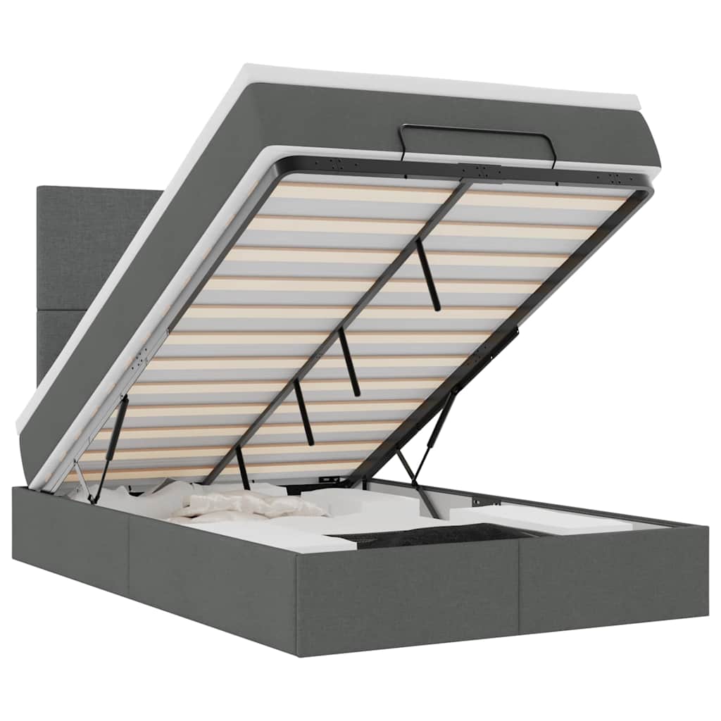 Ottoman-Bett Mit Matratze & Leds Stoff Dunkelgrau