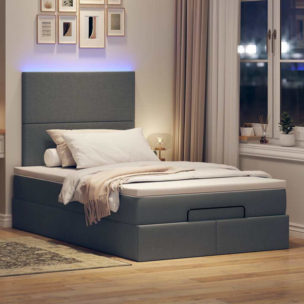 Ottoman-Bett Mit Matratze & Leds Stoff Dunkelgrau