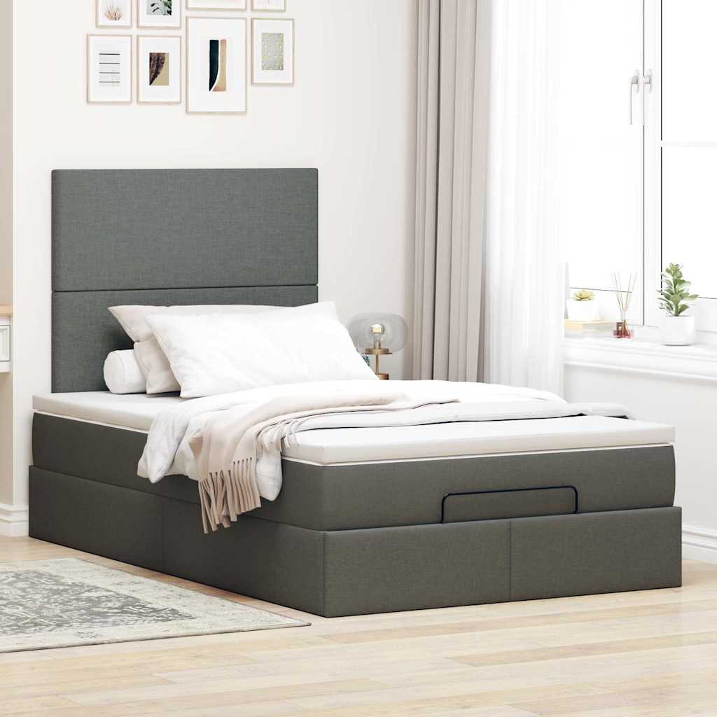Ottoman-Bett Mit Matratze & Leds Stoff Dunkelgrau