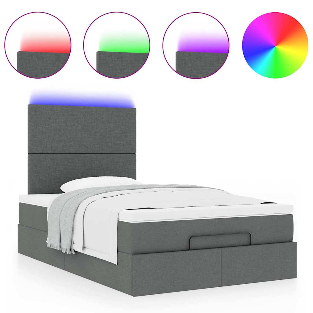 Ottoman-Bett Mit Matratze & Leds Stoff Dunkelgrau