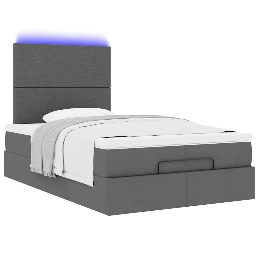 Ottoman-Bett Mit Matratze & Leds Stoff Dunkelgrau