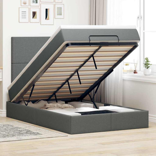 Ottoman-Bett Mit Matratze & Leds Stoff Dunkelgrau