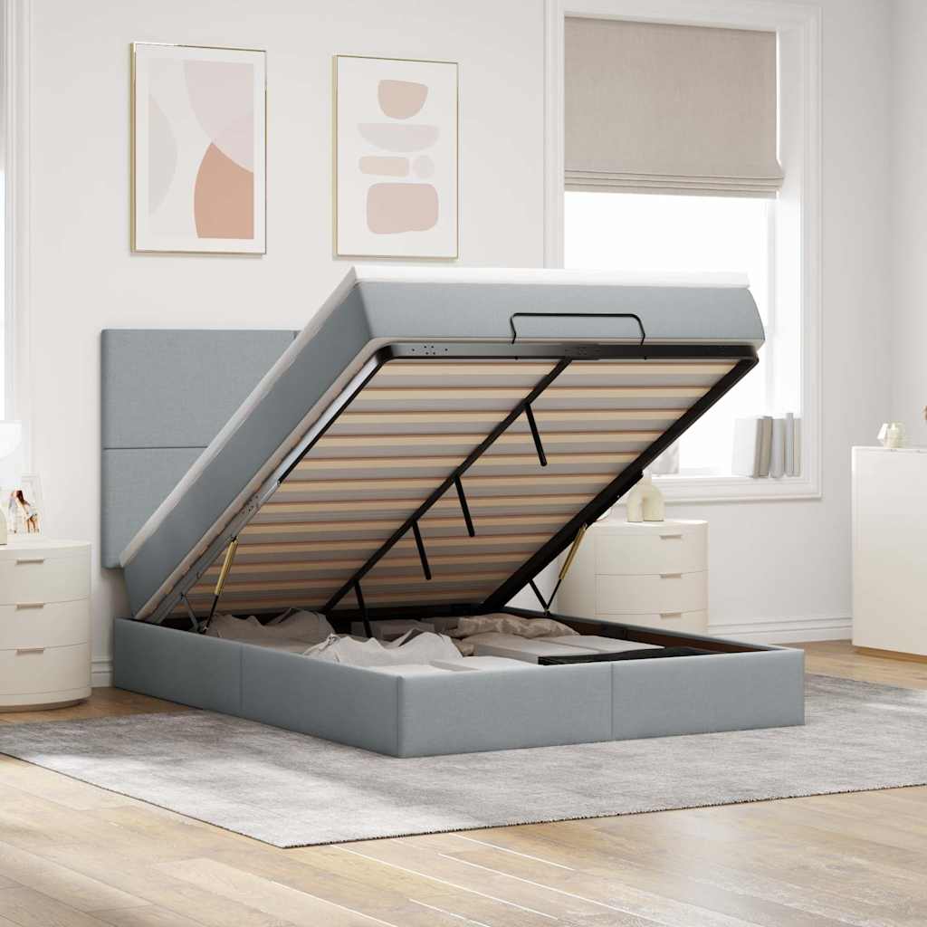Ottoman-Bett Mit Matratze & Leds Stoff Hellgrau
