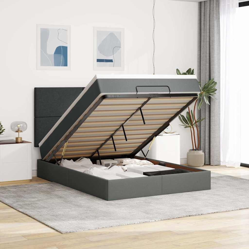 Ottoman-Bett Mit Matratze & Leds Stoff Dunkelgrau