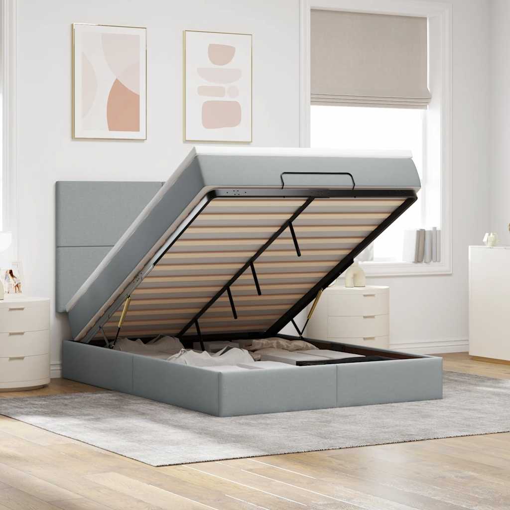 Ottoman-Bett Mit Matratze & Leds Stoff Hellgrau