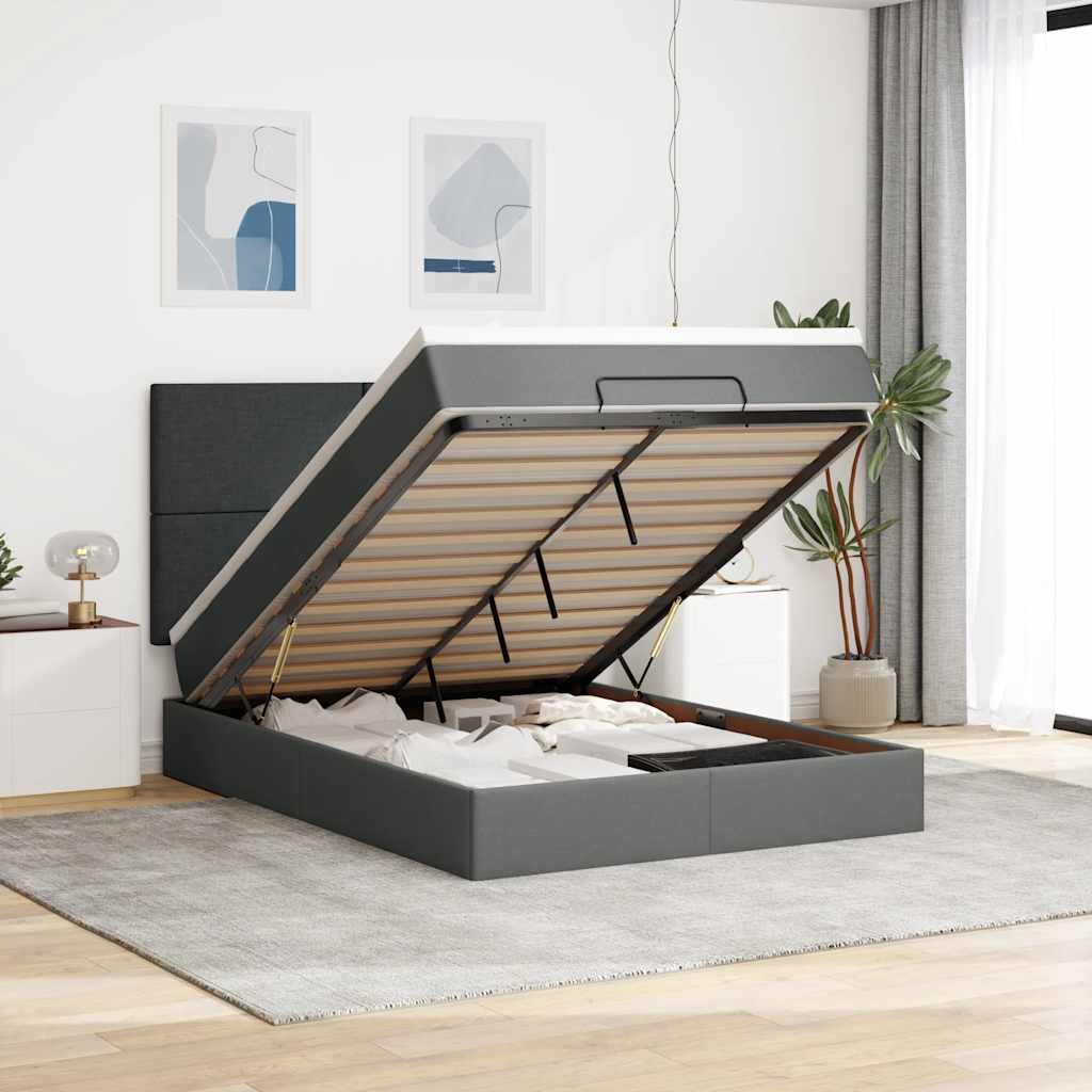 Ottoman-Bett Mit Matratze & Leds Stoff Dunkelgrau