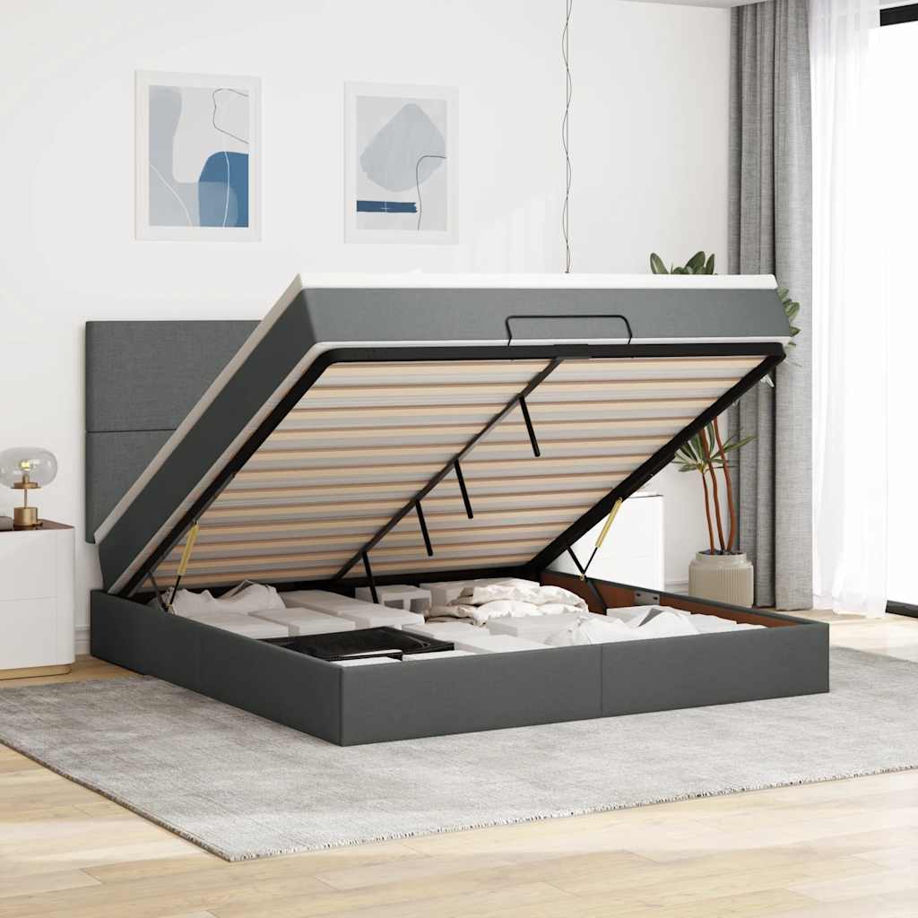Ottoman-Bett Mit Matratze & Leds Stoff Dunkelgrau