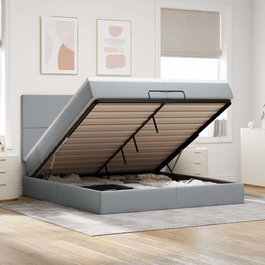 Ottoman-Bett Mit Matratze & Leds Stoff Hellgrau