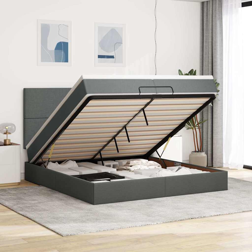 Ottoman-Bett Mit Matratze & Leds Stoff Dunkelgrau
