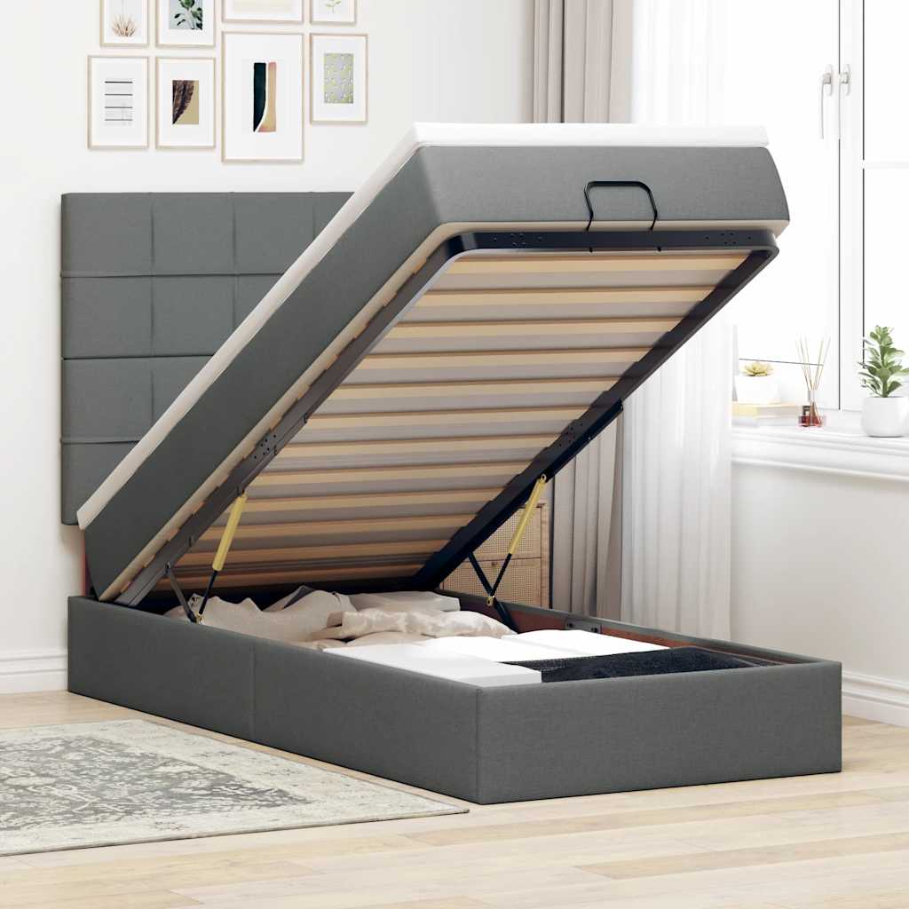 Ottoman-Bett Mit Matratze & Leds Stoff Dunkelgrau