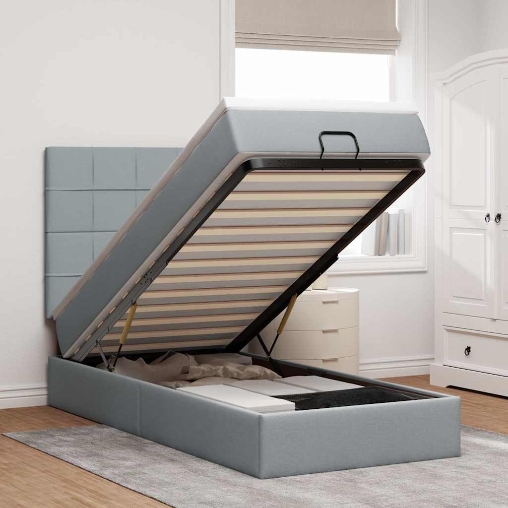 Ottoman-Bett Mit Matratze & Leds Stoff Hellgrau